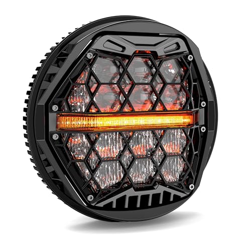 DOT Approved 5-3/4 5.75 Inch LED Headlight with Amber DRL Compatible with Dyna Street Bob Super Wide Glide Low Rider Night Rod Train Softail Deuce Custom Sportster Iron 883 Black