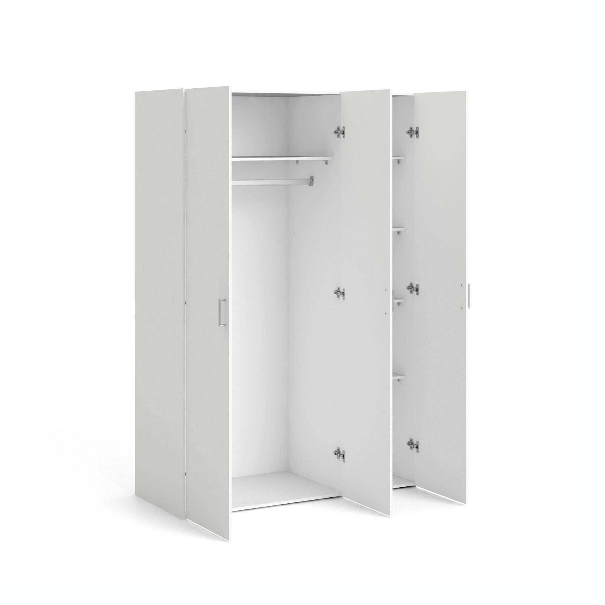 Dmora - Guardaroba 3 ante Danielle, Mobile camera da letto, Cabina armadio portabiti, Armadio appendiabiti, 115x49 h175 cm, Bianco