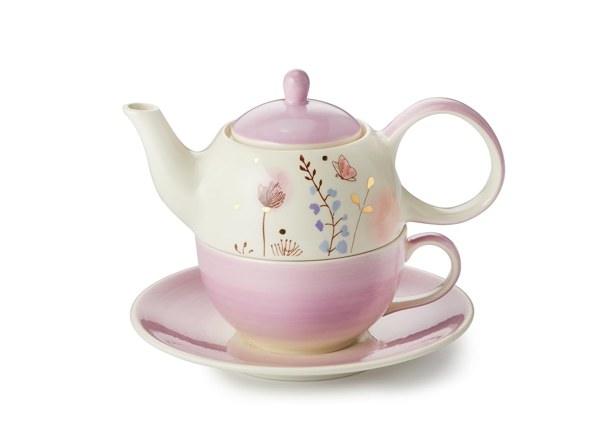 teemando® 0,2 l Kanne: H 12 cm, Ø 5,5 cm Tasse: H 6 cm, Ø 10 cm von Cha Cult Tea-for-one Set "Florentina" Steinzeug mit Goldauflage, 4-teilig Kanne: 0,4 l, Tasse: