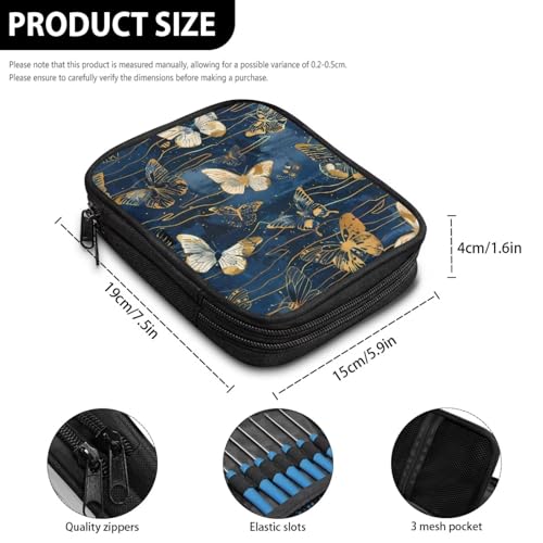 Image of Crochet Hook Case Vintage Butterfly Crochet Hook Holder Portable Crochet Hook Storage Bag with Web Pockets Suitable for Crochet Needles /Knitting Accessories