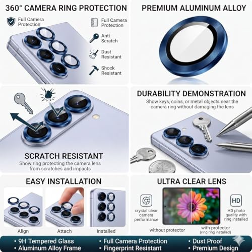 Image of FIRST MART Tempered Glass for Samsung Galaxy Z Fold 5 5G with Blue Camera Ring Guard & Installation Kit | HD Clear Edge-to-Edge Screen Protector, Scratch Resistant, Case-Friendly | Pack of 1