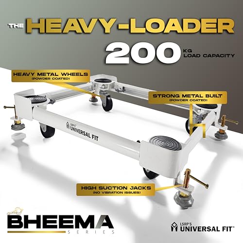 Image of Bheema Series Washing Machine Stand 8kg, 7kg, 6.5kg, 6kg & 9kg Front Load & Top Loading, Dishwasher & Fridge Trolley with Wheels | Heavy Metal, 200kg Capacity, Adjustable Size & Anti-Vibration
