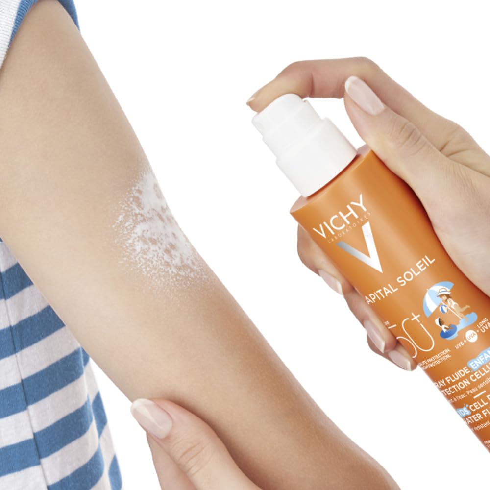 Vichy, Capital Soleil, Spray Fluide Enfants Protection Cellulaire, SPF50+, Haute Protection UV, Enrichi en Fractions de Probiotiques et Acide Hyaluronique, Peaux Sensibles, 200 ml
