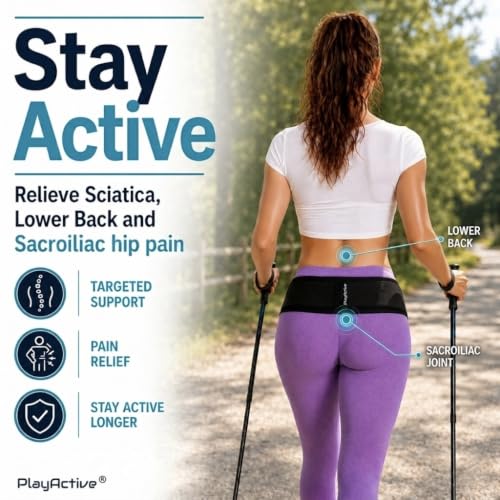 Image of PlayActive Sacroiliac SI Joint Hip Belt - Sciatica Belt and Lower Back Support Brace for Women and Men - Hip Braces for Hip Pain - Pelvic Support Belt, Trochanter Belt for Pain Relief (XL-XXL /Black)