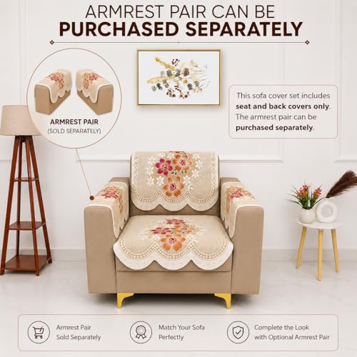 Image of Homerz Premium 'Surya Series' Sofa Cover | Stylish Sofa Protector | Net Fabric | Anti-Stain & Washable Slip Cover Exact Size Antislip (Exclusive Yellow, 1 Seater, Seat Cover with Backrest)