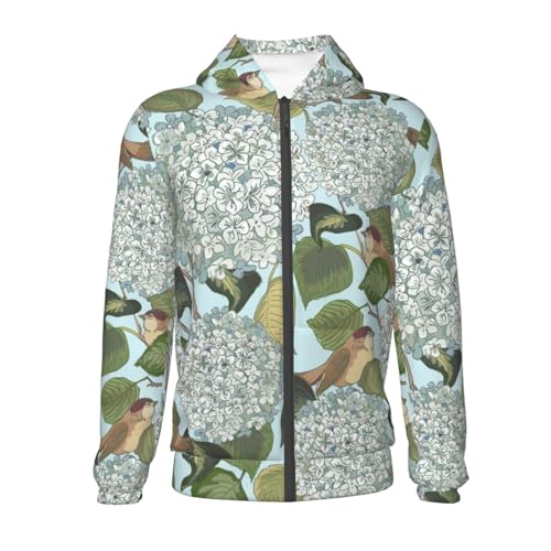 Hydrangea and Small Bird Kids Pullover Hoodies Boys Zip Up Sweatshirts Girls Athletic Clothes with Pocket2