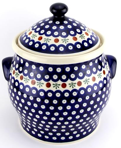 Polish Pottery Market Large Cookie Jar/Canister in Nature Pattern by Zaklady Boleslawiec Poland - 10.75” tall, 6” Opening Diameter, 6 Quarts Capacity - Polish Stoneware Big Cookie Jar