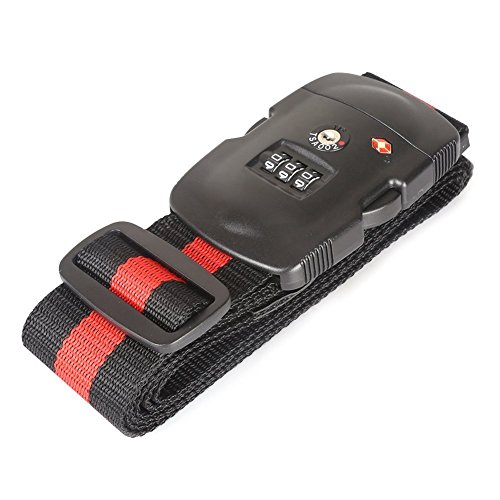 Gearmax® Sangle Bagage à Cadenas Code 3 Chiffre Sécurité pour Valise Bagage Sac Voyage Étiquette(Noir et Rouge)