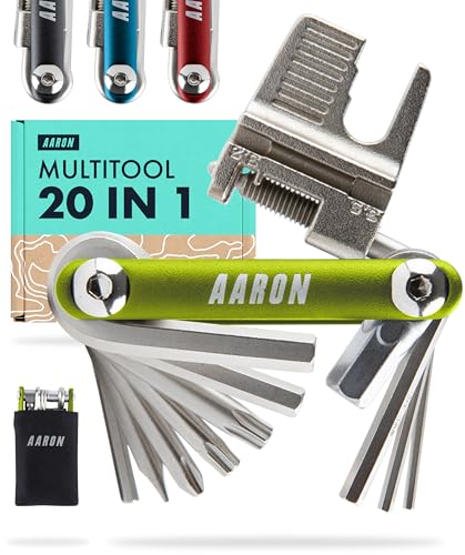 AARON Tool 20 in 1 Multitool - Fahrrad Multifunktionswerkzeug aus rostfreiem Stahl/Aluminium - faltbares Mini Fahrradwerkzeug mit vielen Funktionen - praktisches Bike Tool in Grün