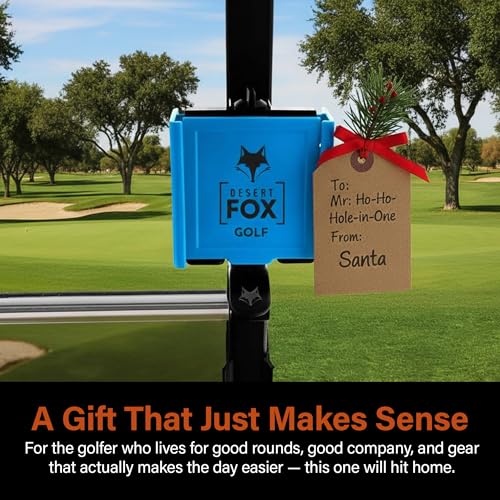 Image of DESERT FOX GOLF Phone Caddy + Cigar Holder - Adjustable Golf Cart Phone Mount with Secure Cigar Clip - Hands-Free GPS & Golf App Access - Fits All Phones & Cigars (Blue)