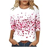 QJDFLL Lässiges Kurzarm-T-Shirt mit lockerer Passform, Herz-Festival-Print und Rundhalsausschnitt für die Herbst- Wintersaison(Weiß,3XL)