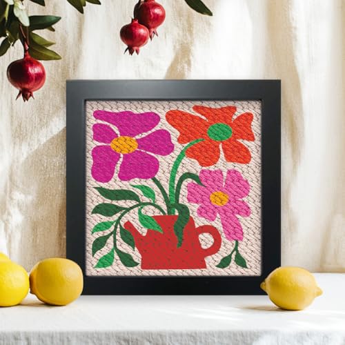 Image of BEUNITONE 2 Sets DIY Punch Needle Kits for Beginners,Bohemian Flower Pre-Printed Pattern,Embroidery Punch Needle Starter Kits for Adults,Includes Pre-Printed Cloth,Yarns,Hoops,Threader and Instruction