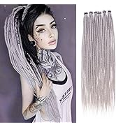 Leeven 20 Strands Thin Dreadlock Extensions 24 Inch Grey Soft Crochet SE Dreads Reggae Style Synt...