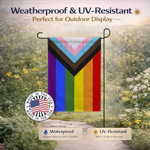 Drapeau de jardin d'extérieur Gay Progress Pride multicolore en polyester double épaisseur