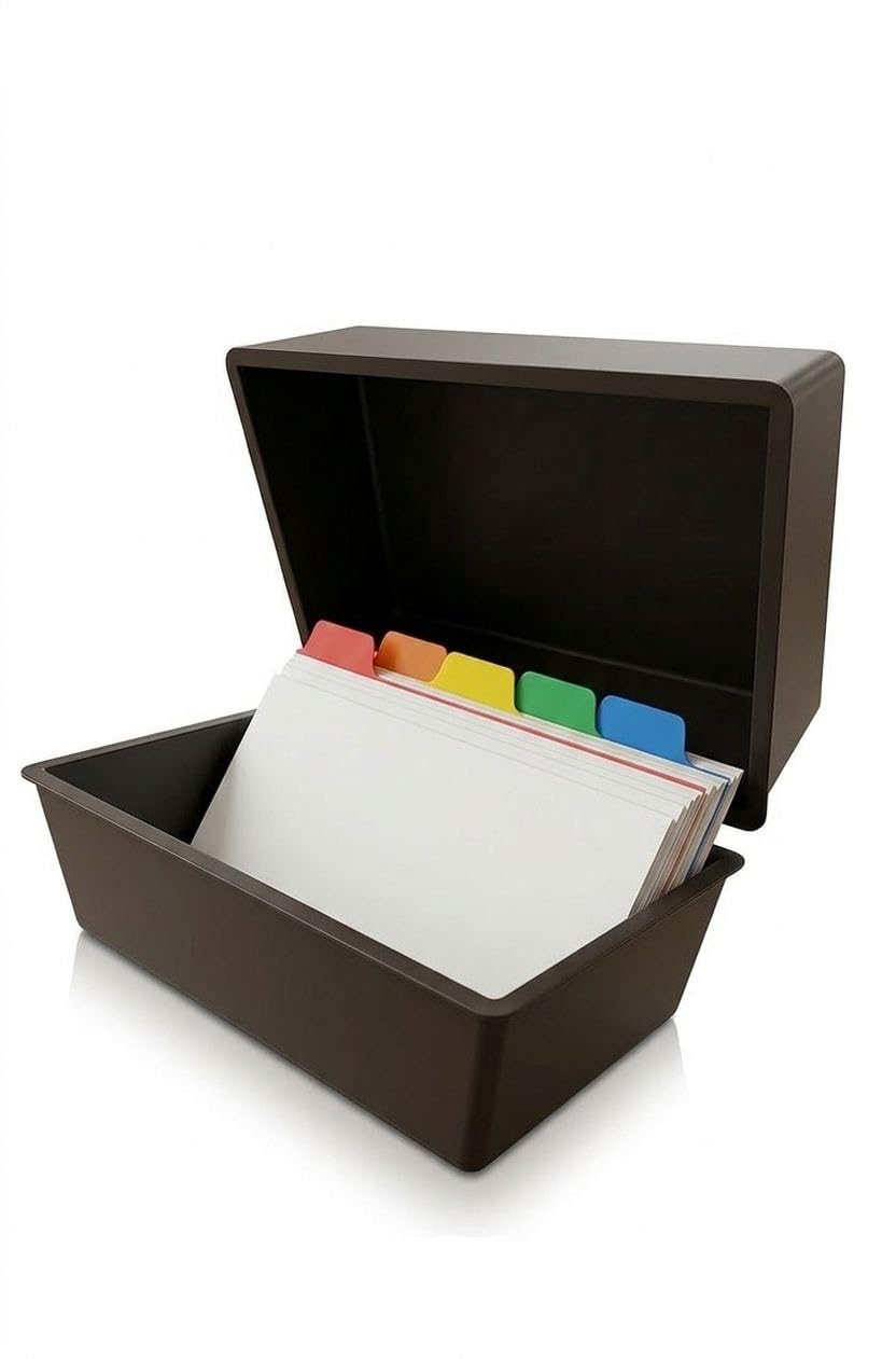 Indigo Black Indigo® 6X4 Index Card Box With A–Z Coloured Guide Cards – Durable Filing Storage Box For 6X4 Cards, Office, Home & School Organiser