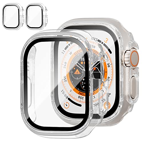 Image of 2 Pack Case with Tempered Glass Screen Protector for Apple Watch Ultra 49mm,JZK Slim Guard Bumper Full Coverage Hard PC Protective Cover Thin Case for iWatch Ultra 49mm Accessories,Clear
