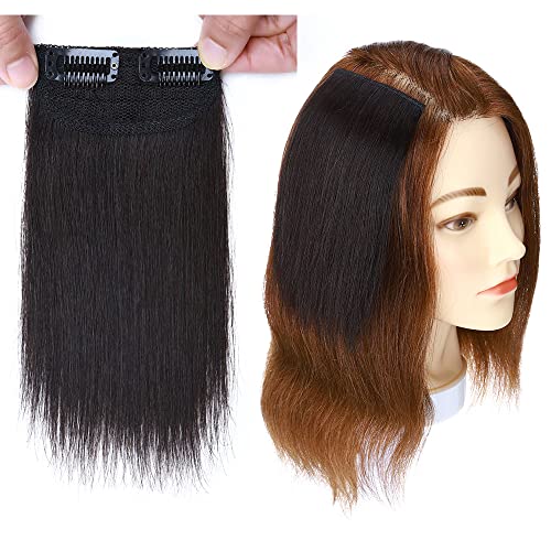 Image of Real 100% Human Hair 2Clip Extension Remy Straight Side Bangs Patch To Add Side Hair Volume Natural Black Color Highlights | Soft Natural Looking Reusable Lightweight Clip Extension for Daily Use, Styling & Party Causal Wear | 18inch Hair Length (1pc)