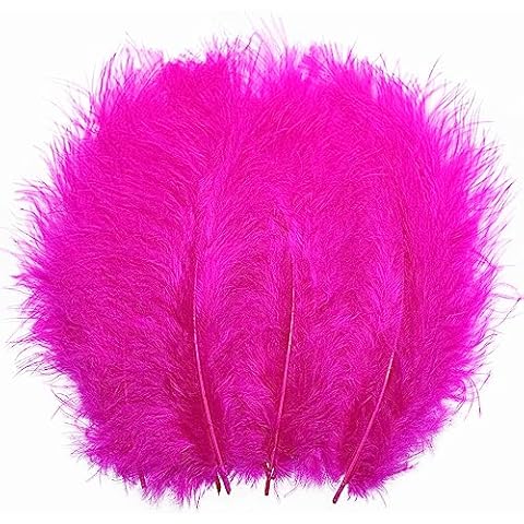THARAHT 200pcs Fluffy Turkey Marabou Feathers 4-6inch for Craft Dream Catcher Decoration Natural Fluffy Turkey Marabou Feathers,Fuchsia Cover