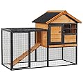 PawHut 2-Level Rabbit Hutch Bunny House with Weatherproof Hinged Asphalt Roof, Removable Tray and Ramp for Outdoor