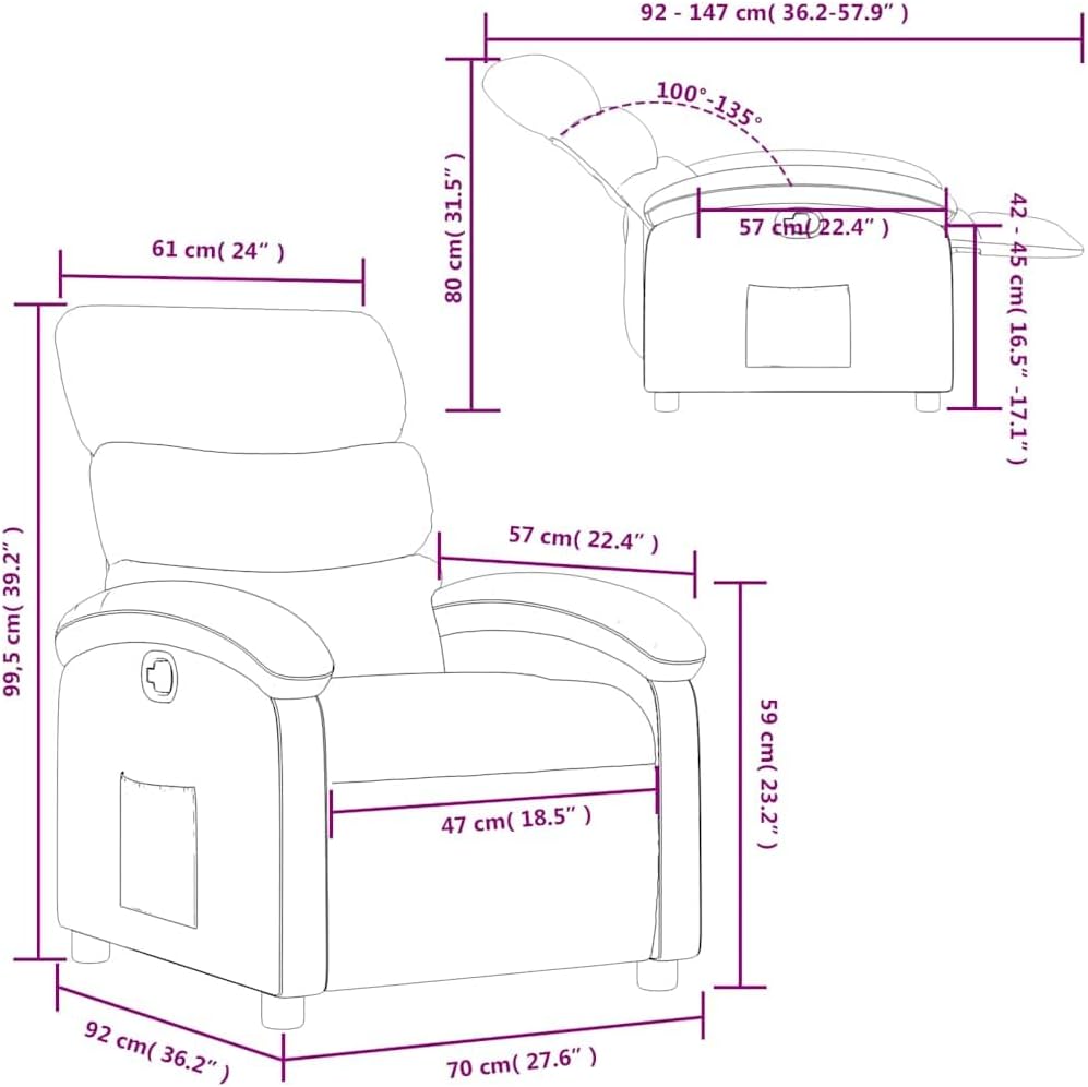 vidaXL Manual Recliner Chair for Adults, Single Home Theater Seating with Lumbar Support & Adjustable Backrest/Footrest, Modern Reclining Sofa for Living Room, Dark Green Fabric