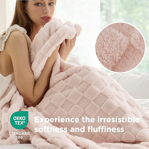Bedsure GentleSoft Pink Throw Blanket for Couch - Checkered Fleece Blankets Gifts for Women Men Girls, Cute Soft Cozy Throw for Bedroom Home Decor Gifts, 50x60 Inches