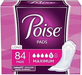 Poise Incontinence Pads for Women, Maximum Absorbency, Long, 84 Count (2 Packs of 42) (Packaging May Vary)