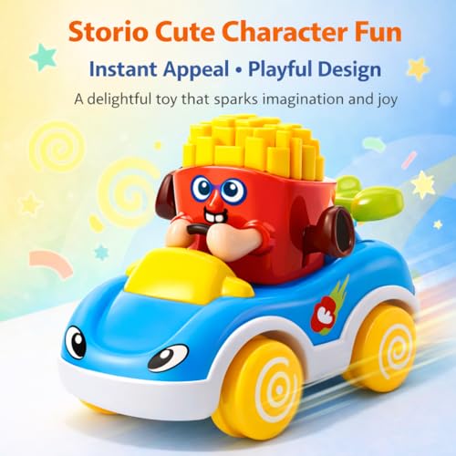 Image of Storio Foodie Toy Car - Mr Chips | Friction Powered Vehicle for 1-3 Year Old Boys & Girls | Push & Go Baby Car Toy | Cartoon Car for Toddlers 12-18 Months | Safe Durable Educational Toy for Kids