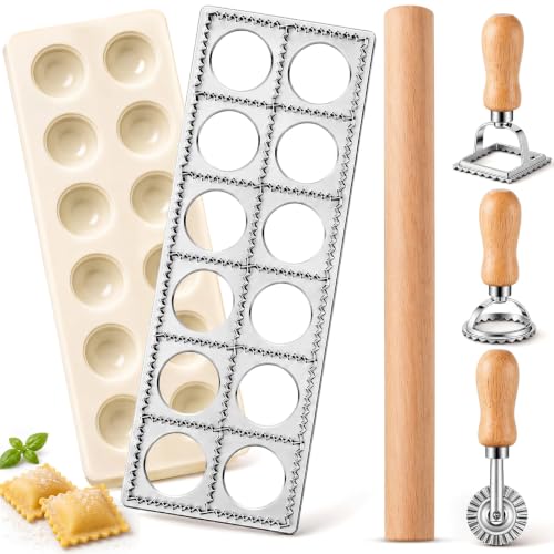 Geetery 5 Pcs Ravioli Mold Set 2 Inch Square Ravioli Maker C...
