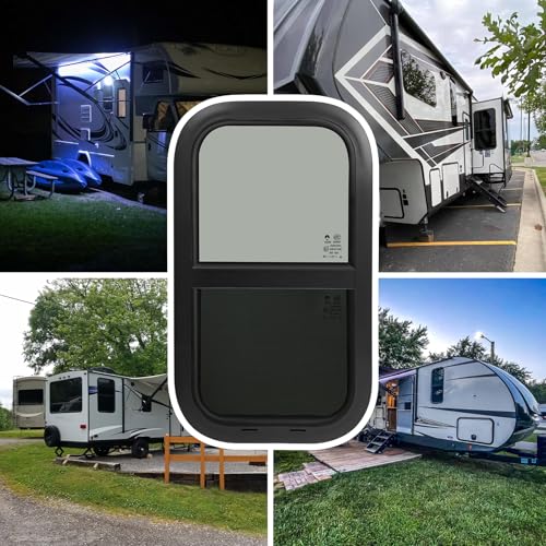 Image of 14 inchW x 22 inchH RV Windows for Cargo Trailer Camper,Tinted Vertical Sliding | Cargo Utility Trailer Window Replacement w /Screen&Trim Ring,Fit 15 /16 inch or 1-3 /8 inch Thick Wall,Allow Error 1 /16,DOT Approved