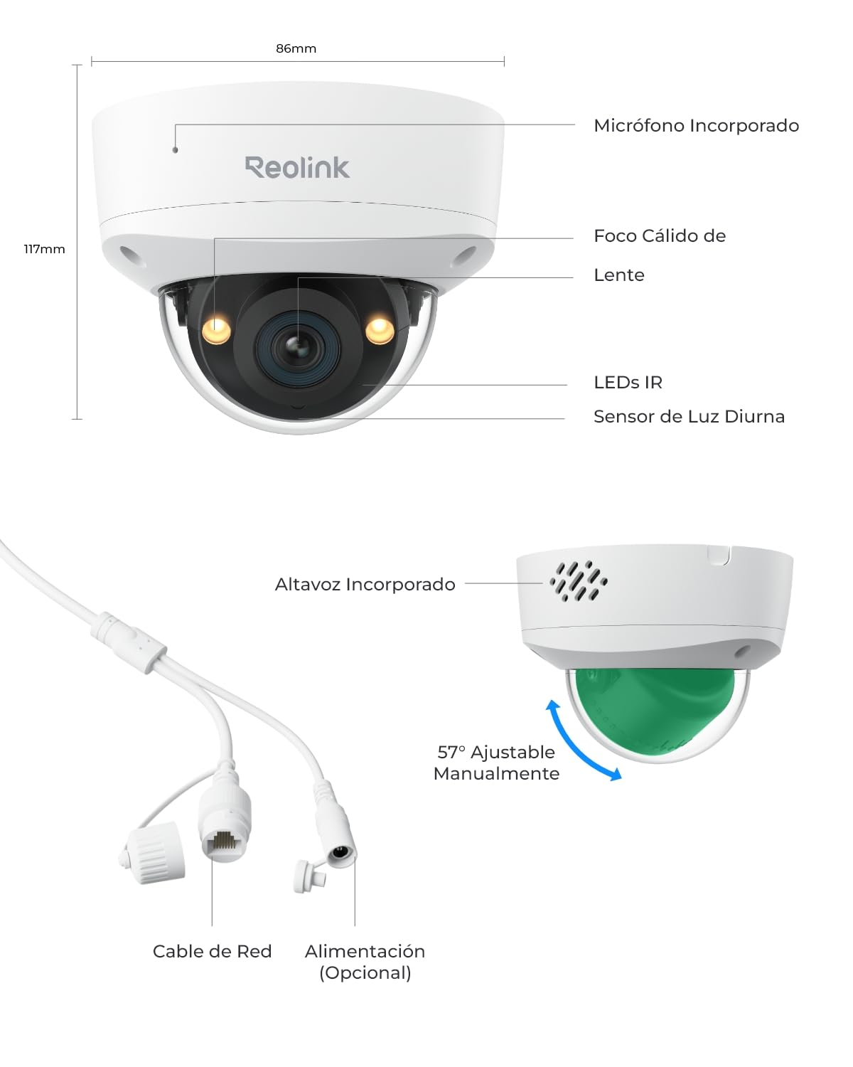 Reolink RLC-1240A, cámara de Seguridad PoE antivandalismo de 12MP, ángulo de visión 145°, visión Nocturna a Color, Audio bidireccional, detección Inteligente, Certificado IP67 | ángulo de visión 145°, visión Nocturna a Color, Audio bidireccional, detecció