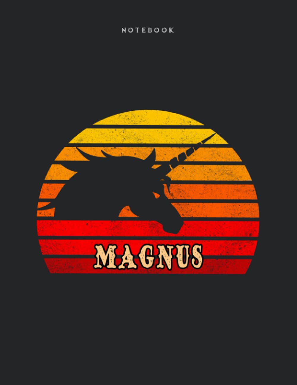 Notebook Magnus Personalized Name Retro Unicorn Design Cover Lined Journal: 110 Pages - Large 8.5x11 inches (21.59 x 27.94 cm), A4 Size
