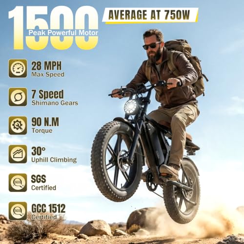 Image of Electric Bike for Adults, Peak 1500W Motor Retro E Bike, Range 65 /120Miles, 48V 15Ah Removable Battery, 20 inchx4 inch Fat Tires, Full Suspension, APP Control, Off-Road Ebike for City Commuting