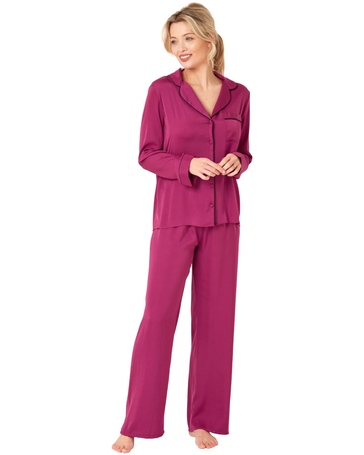 Undercover Ladies Satin Long Pyjamas IN38768 Magenta 22-24