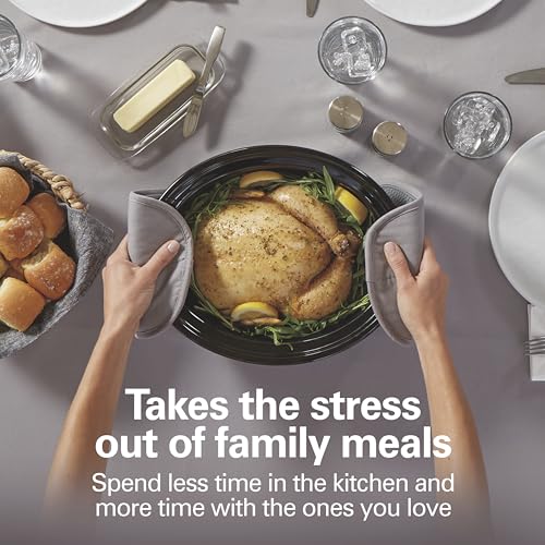 Image of Hamilton Beach 7 Quart Slow Cooker With Space-Saving Folding Handles | 3 Heat Settings | Dishwasher Safe Stoneware Crock & Glass Lid | Black | 33174