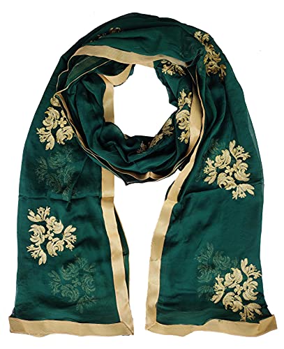 Image of Youthquake Golden Embroidered Work Chiffon Dupatta For Womens & Girls With 4 Side Gold Lace