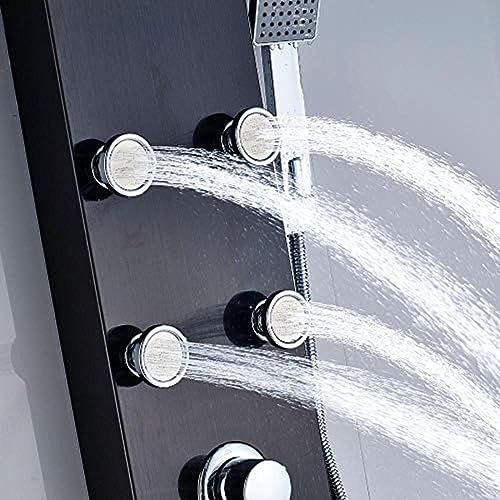 Panel de ducha con efecto cascada y sistema de masaje, grifería termostática para bañera y duchador de mano, columna de ducha tipo waterfall, acabado cepillado miniatura 6