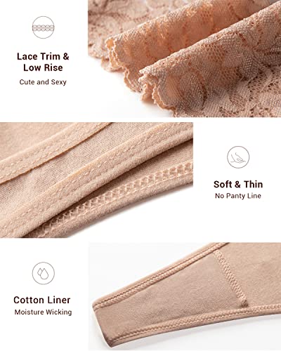 Jo & Bette Lace Thongs for Women - 6 or 12 Pack Low Rise Thongs - Lace Panties Cotton Underwear Women Sexy No Show Soft3