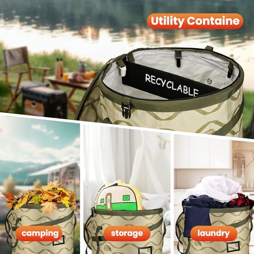 Image of Pop-Up Trash Bin with Removable Divider, Heavy Duty Bottom, Collapsible Storage for Camping, Laundry, Storage and Garden, Waterproof and Tear Resistance Material with Air Vent, Green
