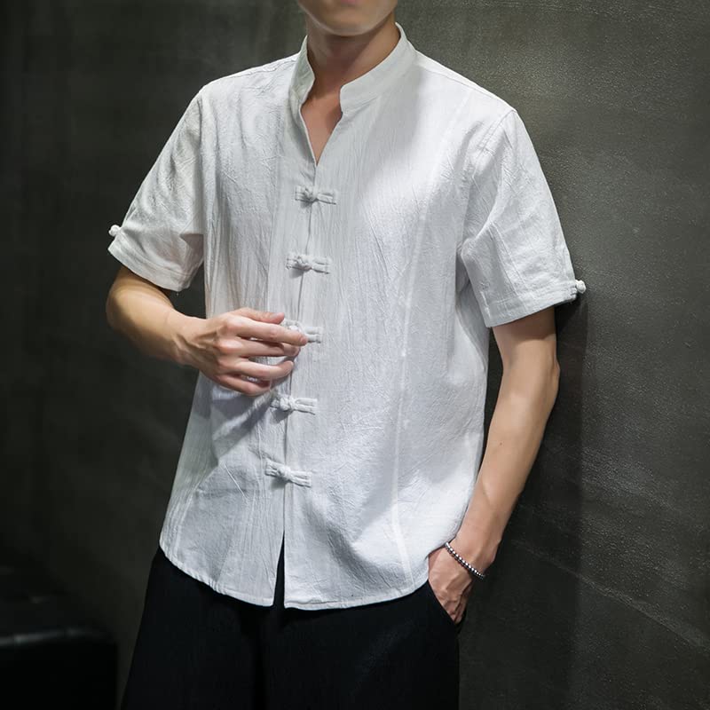 Chinese Style Linen Shirt Summer Tang Suit Tai Chi Kung Fu Casual Short Sleeve Ethnic Retro Top Men's Clothing2