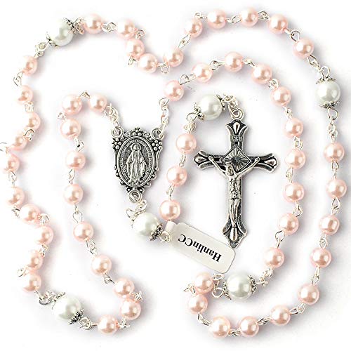 image for HanlinCC 6mm Glass Pearl Beads with 8mm Our Father Beads with Caps Ros