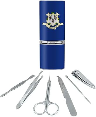 Connecticut State Flag Stainless Steel Manicure Pedicure Grooming Beauty Care Travel Kit