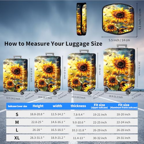 Suitcase Cover for Luggage 29-32 Inch, Washable Elastic Anti-Scratch Luggage Protector, Durable Zipper Baggage Cover with Handle Wrap, Travel Accessories for Suitcase,Sunflower and Bees in Rain4