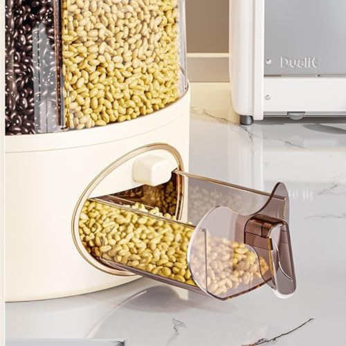 Grain Dispenser, 360 Rotating 6-Grid Dry Food Dispenser, Large Grain Container Storage with Lid, One-Click Output rice Storage Round Grain Dispenser Kitchen (Larger) - Image 6