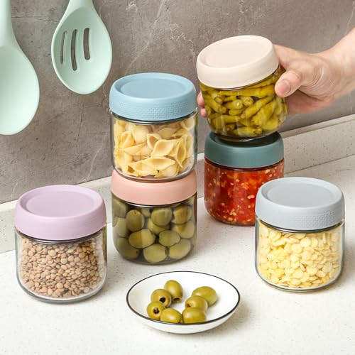 Image of NETANY 6-pack 10oz Glass jars with Airtight Lids, Overnight Oats Containers with Lids, Wide mouth Mason Salad jars, Glass Food Storage Containers for Snacks Yogurt Spice Sugar