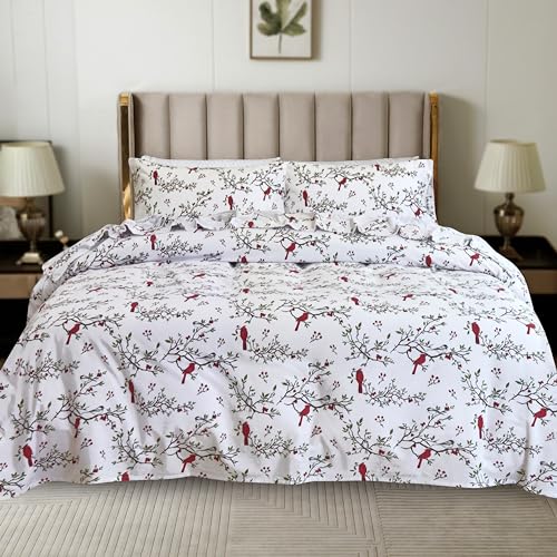 Elegant-Comfort-Ultra-Soft-4-Piece-100-Turkish-Cotton-Flannel-Sheet-Set-Holiday-Christmas-Flannel-Sheets-Warm-and-Cozy-Premium-Quality-Deep-Pocket-Fitted-Sheet-King-Cardinal Elegant Comfort Ultra Soft 4 Piece 100 Turkish Cotton Flannel Sheet Set Holiday Christmas Flannel Sheets Warm and Cozy Premium Quality Deep Pocket Fitted Sheet King Cardinal