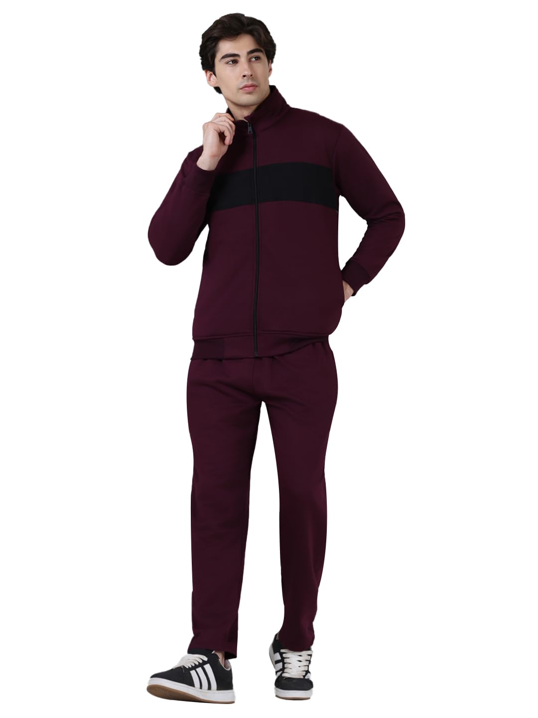 chkokko Track Suit For Man High Neck Winter Tracksuit Men Full Zip Jacket With Elastic Waist Lower And Soft Sports Activewear Set For Gym Running And Casual Use-picture-0
