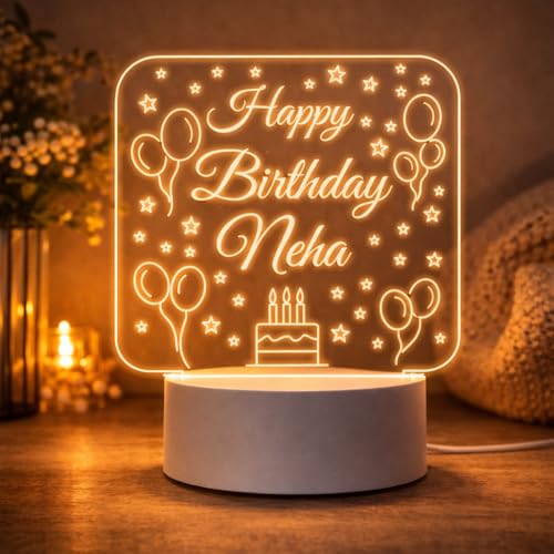 Image of Customized 3D Lamp for Birthday - Personalized LED Night Light with Names | Unique Gift for Husband, Wife Friends| Gifts Custom Decor for Happy Birthday Special (Everyone) (Happy Birthday Neha)
