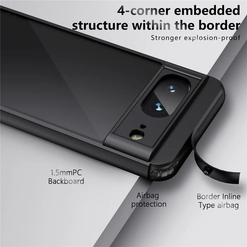 Image of Phone Case for Google Pixel 8, Matte Black with Raised Lens Protection | 0.5mm Screen Raised Edge, 2.33mm Lens High Rise, Slim Fit Design, Shock Absorption, Fingerprint Resistant