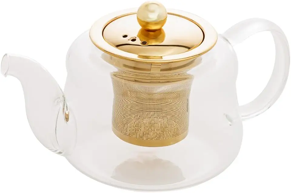 WOLFF - Chaleira de Vidro Resistente a Calor com Difusor Dourado Inox 600ml