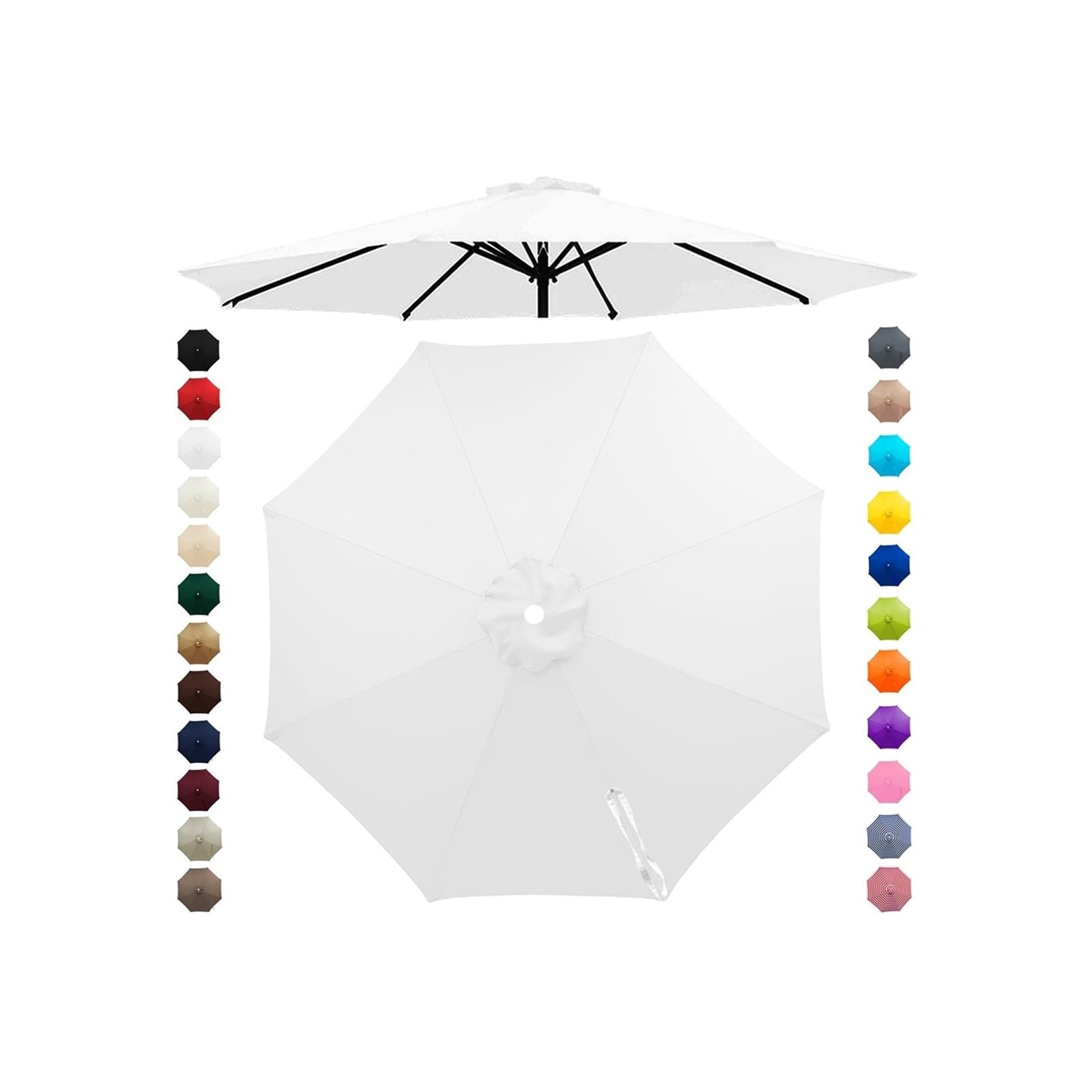 Chinimon Replacement Parasol Canopy 2m/2.5m/2.7m/3m/3.5m, 6/8 Arms Garden Parasol Cover for Yard Beach (Pure White, 2.5m/8-Ribs) — image 1